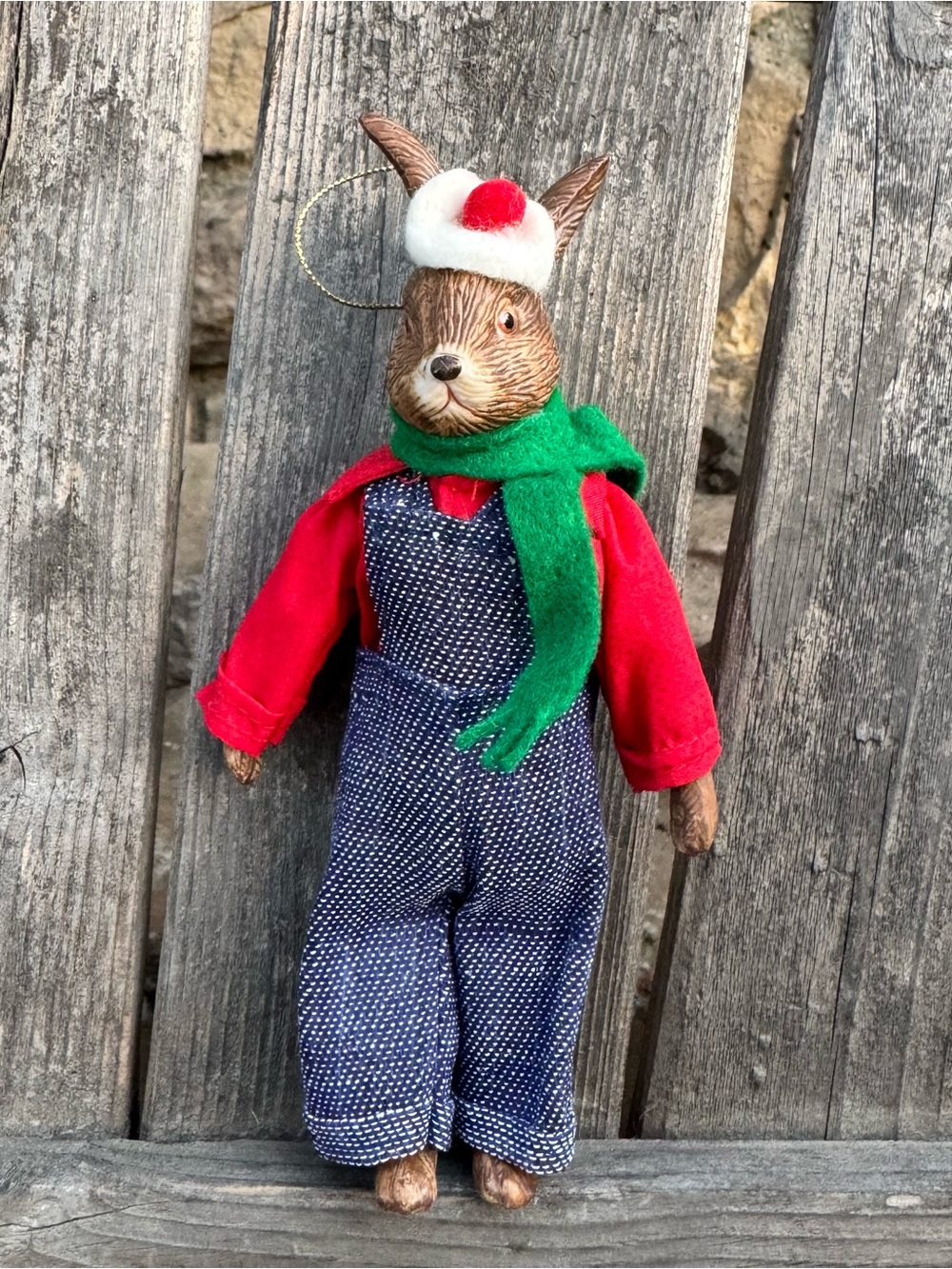 Vintage Silvestri Porcelain Bisque Bunny Rabbit Christmas Ornament